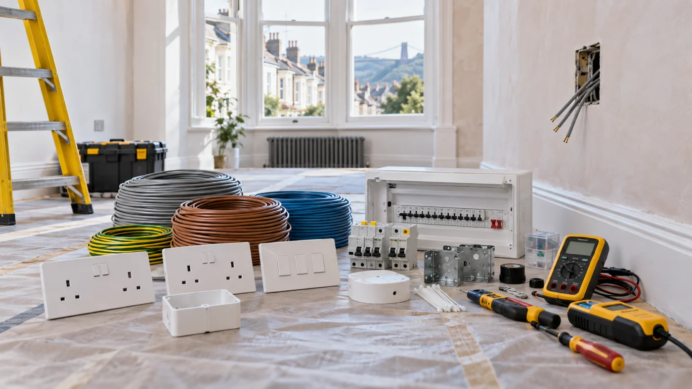Electrician carrying out a house rewire in Bristol Electrician carrying out a house rewire in Bristol